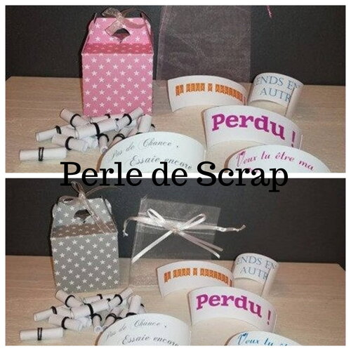 Boîte surprise avec rouleaux à dérouler : demande à la marraine ou parrain