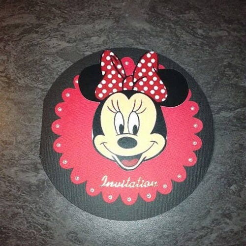 Faire part rond thème minnie pour baptême ou anniversaire