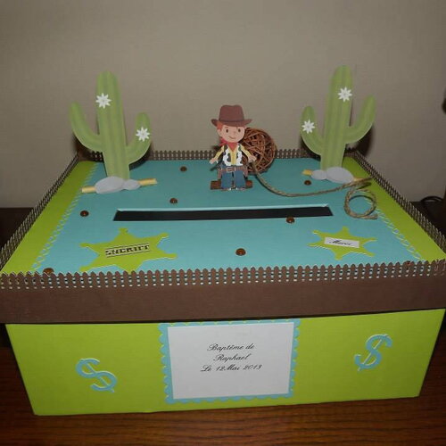 Urne thème cowboy/ western pour baptême ou anniversaire enfant