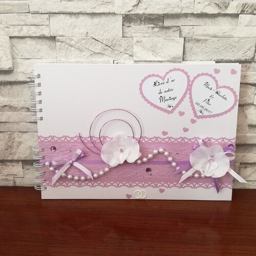 Livre d 'or pour mariage , anniversaire , communion , décoration coeur et orchidée , amour
