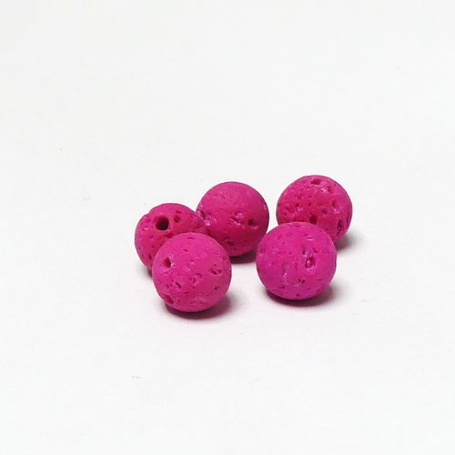 Perles rondes en pierre de lave, fuchsia, diamètre 8 mm, lots de 10