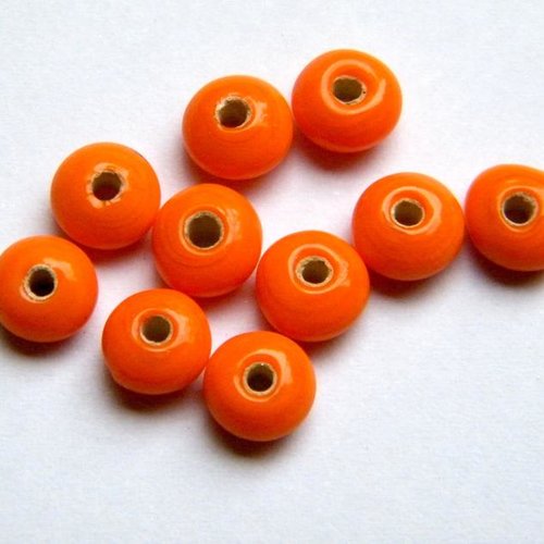 Perles de verre, orange, rondelles, lots de 10