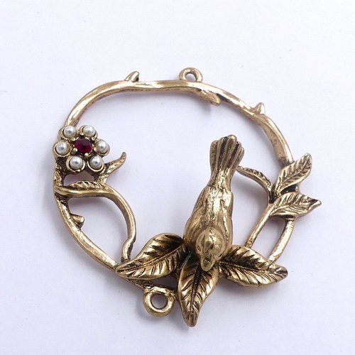 Connecteur en laiton doré, strass rouge sombre, perles nacrées, diamètre 40 mm, loisirs créatifs