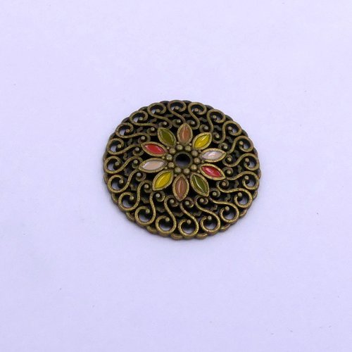 Pendentifs connecteurs, laiton bronze, émail, rosace, ronds, fournitures bijoux, loisirs créatifs, à la pièce