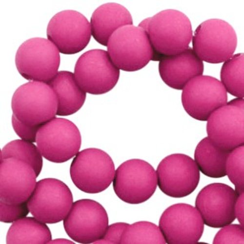 20 perles acryliques, aspect mat, forme ronde, diamètre 4 mm, fuschia