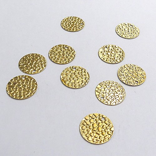 Sequins en métal doré martelé, diamètre 14 mm, lot de 10 pièces