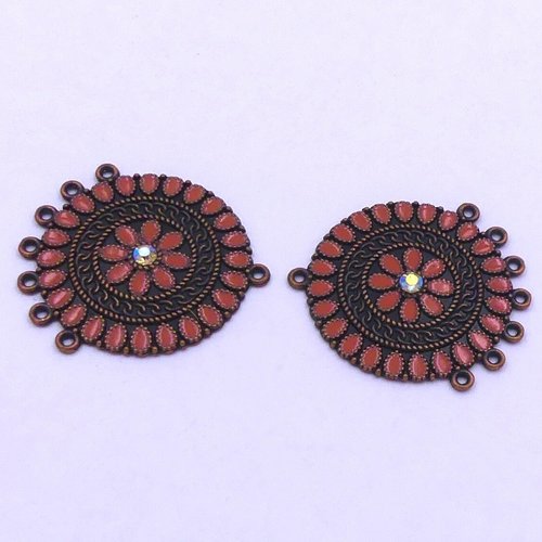 Pendentifs en laiton cuivré, émail, strass, vendus par lots de 2, loisirs créatifs, fournitures bijoux