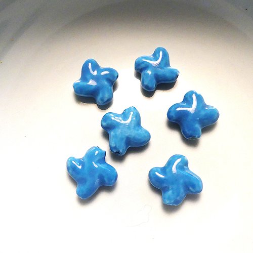 Destockage atelier - perles céramique fantaisie bleues lot de 6
