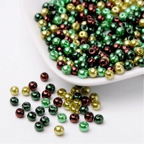 50 perles 4mm en verre nacrées mélange de vert/marron