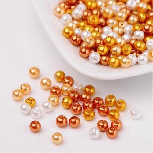 50 perles 4mm en verre nacrées mélange de jaune/orange/blanc
