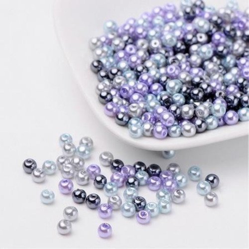 50 perles 4mm en verre nacrées mélange de parme/gris/bleu