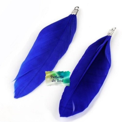 2 breloques plumes bleu outremer avec attache argentée
