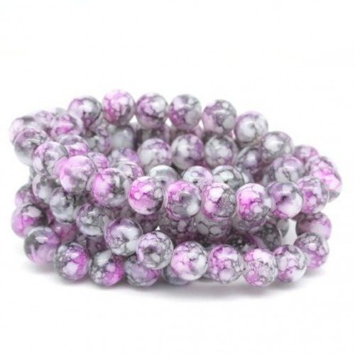 50 perles verre marbrées gris rose 8mm
