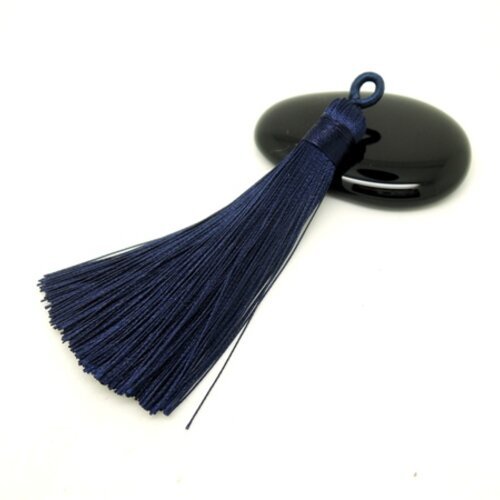 2 pompons 8.5cm fibres polyester bleu marine imitation soie