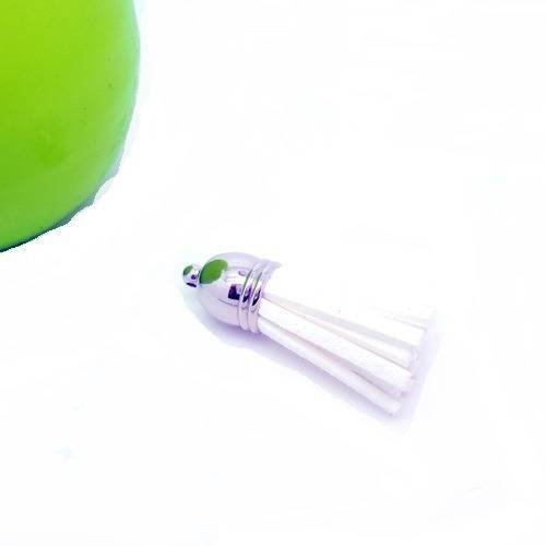 1 pompon pendentif 38mm en suedine col blanc 