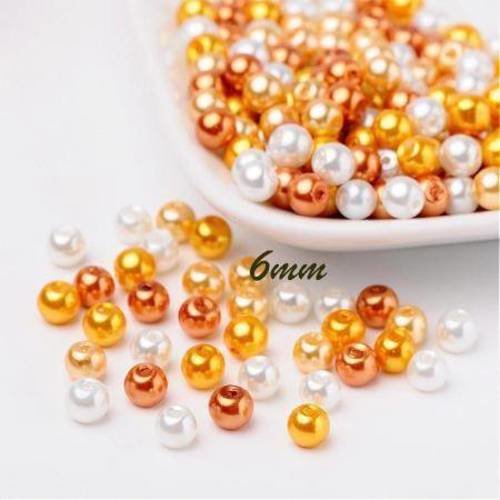50 perles 6mm en verre nacrées mélange de jaune/orange/blanc 