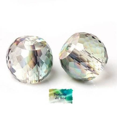 5 perles verre forme tonneau 10mm fines facettes col cristal ab transparent 