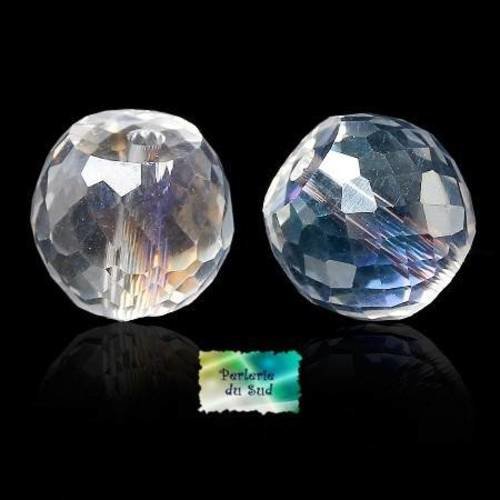 5 perles verre forme tonneau 10mm fines facettes col cristal transparent 