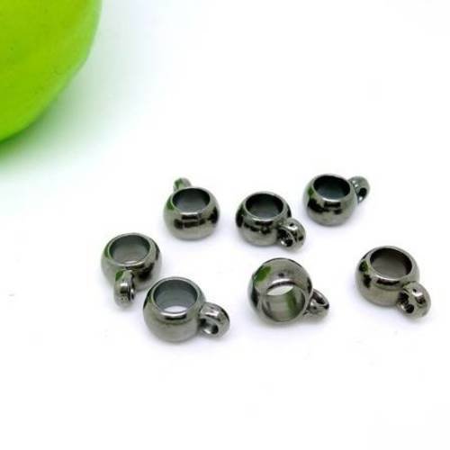 10 bélieres perles rondes en acrylique cbb col gunmétal 