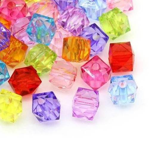 50 perles cubes facettées acrylique en mélange multicolore 
