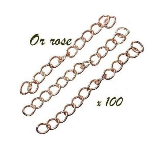 100 chainettes d'extension en métal col or rose 5cm 