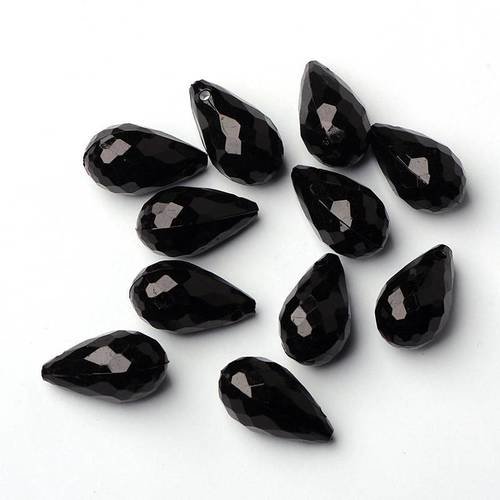 18 perles goutte facettées acrylique col noir 