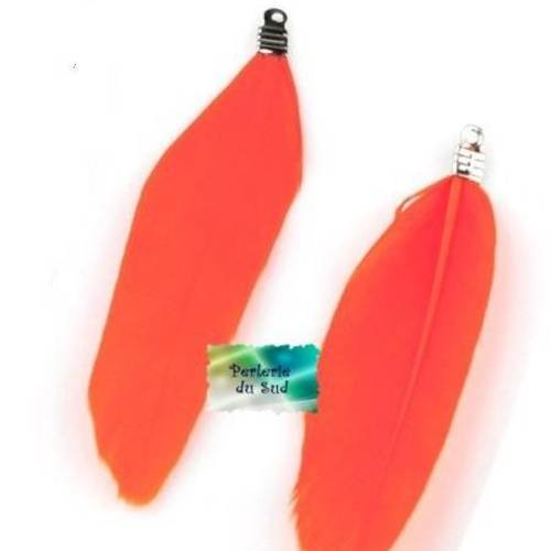 2 breloques plumes orange avec attache argentée 