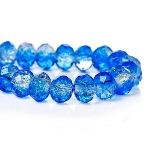 20 perles en verre abacus 8mm facettées col bleu outremer/blanc 