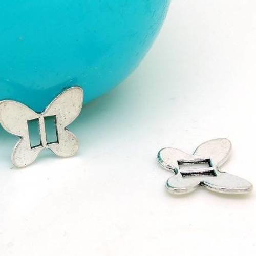 5 perles coulissantes papillon en métal argenté 