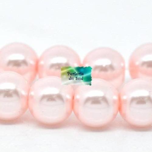 25 perles 10mm en verre nacrées rose poudré 