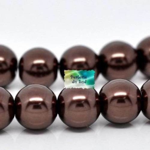25 perles 10mm en verre nacrées marron chocolat 