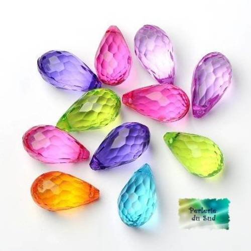 18 perles goutte facettées acrylique en mélange multicolore 