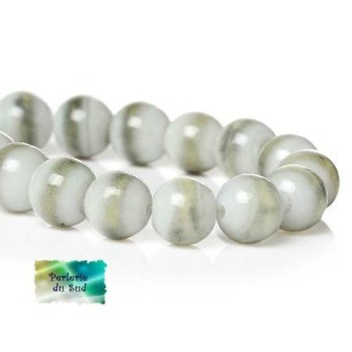 50 perles en verre 8mm  ronde brillante tons de gris 