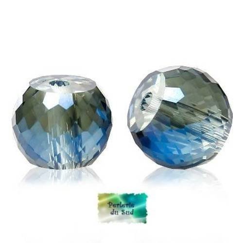 5 perles verre forme tonneau 8mm fines facettes col gris bleu 
