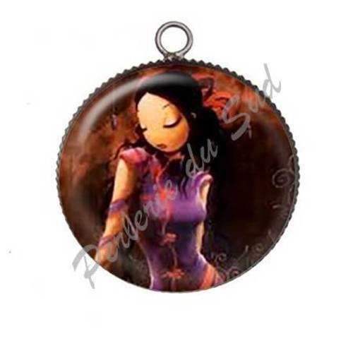 1 pendentif cabochon rond en résine 25mm femme 016 