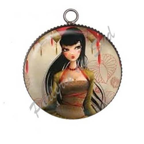 1 pendentif cabochon rond en résine 25mm femme 013 