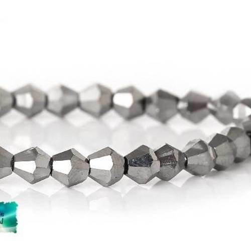 25 perles en verre toupie bicone 4mm à facettes col chrome 