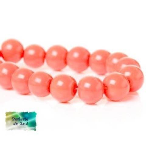 25 perles en verre 8mm  ronde brillante corail 