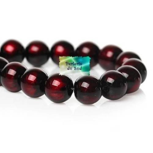 25 perles en verre 8mm  brillantes rondes bordeaux 
