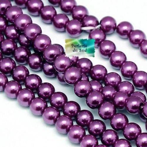 50 perles 6mm en verre nacrées violet 