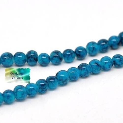 50 perles 4mm en verre bleu tréfilé noir 