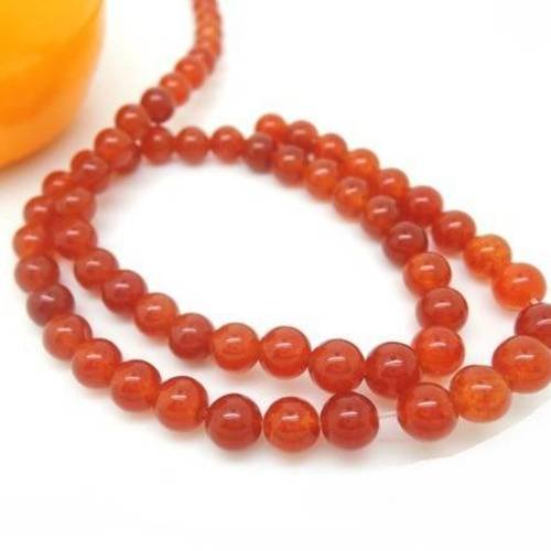 20 perles de jade 6mm ronde rouge oranger 