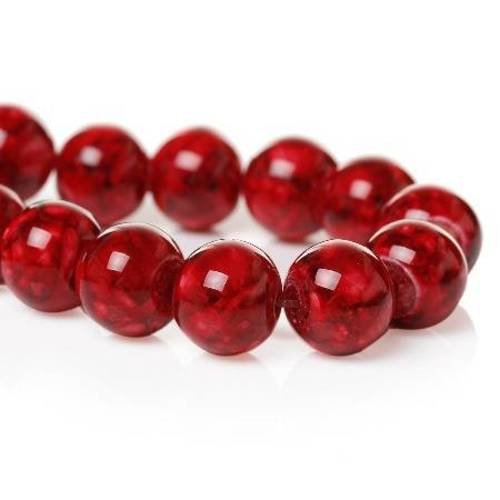 20 perles en verre 10mm rouge marbrées 