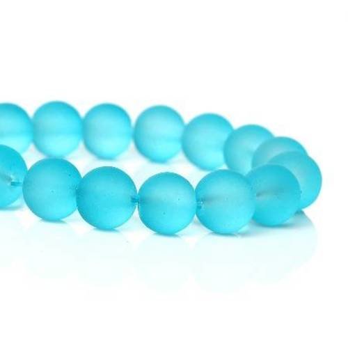 20 perles en verre 10mm  ronde givrée bleu turquoise 