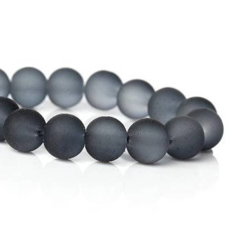 20 perles en verre 10mm  ronde givrée gris noir 