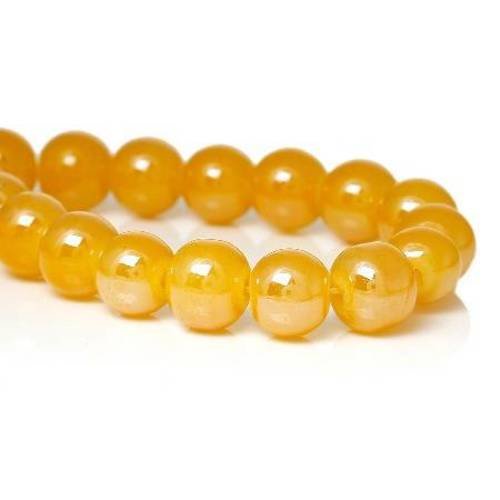 25 perles en verre 8mm brillantes col jaune 