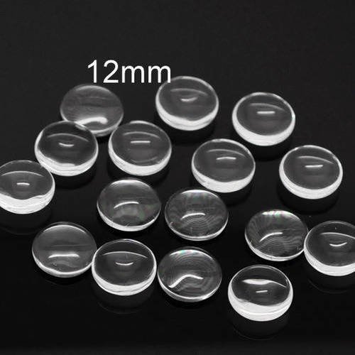 10 cabochons en verre loupe transparent 12mm 