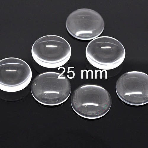 10 cabochons en verre loupe transparent 25mm 