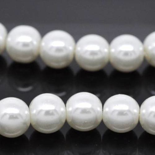 25 perles en verre 10mm  nacrée ronde col blanc 