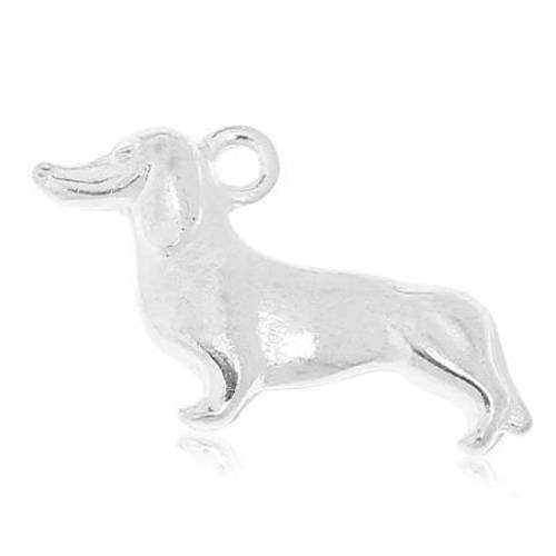 5 breloques pendentifs chien basset en métal argenté 